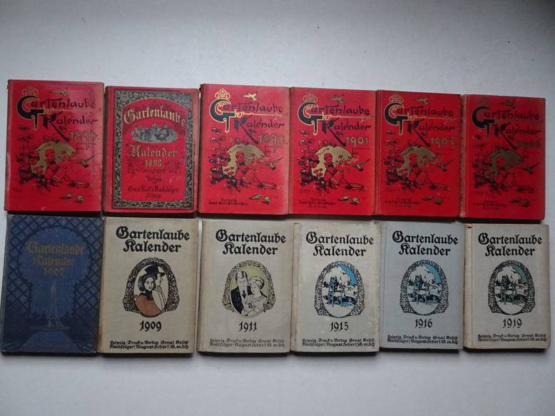  - Gartenlaube Kalender fr das Jahr 1891, 1893, 1898, 1901, 1905, 1906, 1907, 1909, 1911, 1915, 1916, 1919. 12 vols.